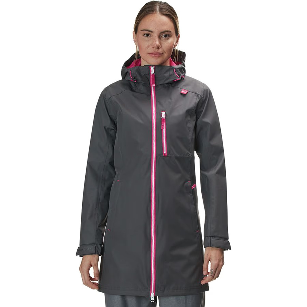 Helly Hanson Long Jacket Belfast Hooded Windbreaker M Grey and Pink A011226